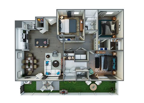 Floor plan for 3 beds, 2 baths, 1565 sqft